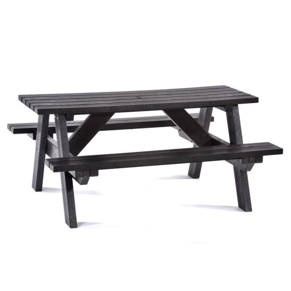 Bespoke 100% Recycled Plastic 6 Seat A Frame Commercial Picnic Table - 150cm Length 65kg Weight - (Black)