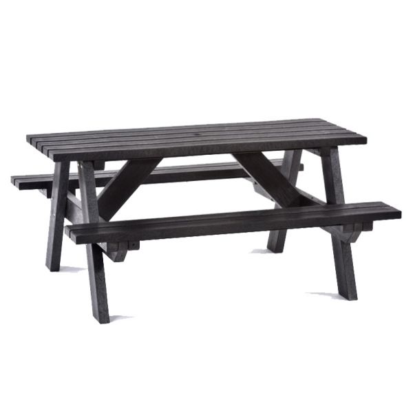 100% Recycled Plastic 6 Seat A Frame Commercial Picnic Table - 150cm Length 90kg Weight - (Black)