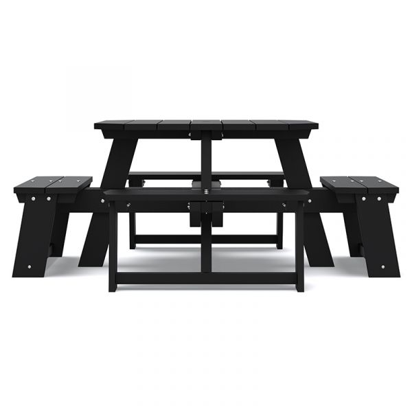 100% Recycled Plastic 8 Seat Square Commercial Black Picnic Table