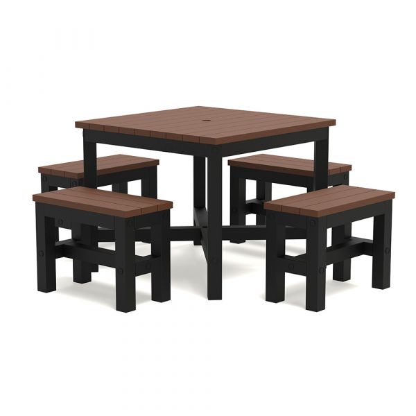 Eco Felix Dining Set - 90cm Square Table & 4 Backless Benches Black/Grey