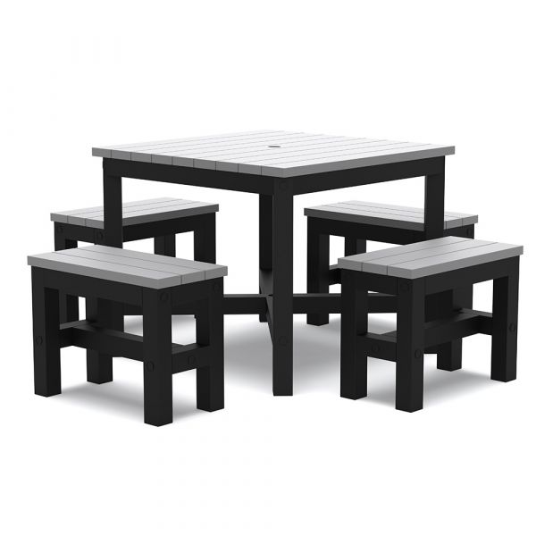 Eco Felix Dining Set - 90cm Square Table & 4 Backless Benches Black/Grey