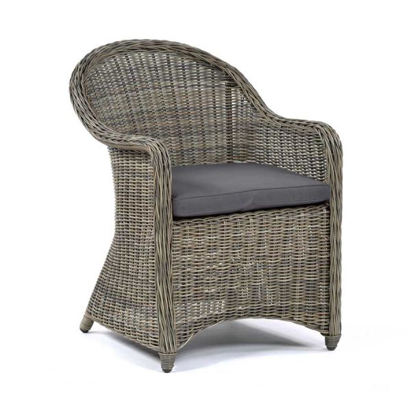 Regent Rattan Arm Chair - Luxury Outdoor Range - Durable Brown Weave - Dark Grey Cushions Included