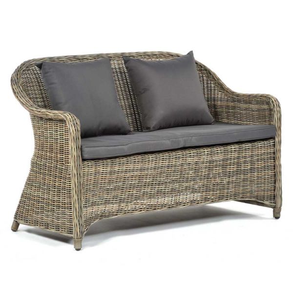 Regent Rattan 4 Person Sofa Set with Glass Coffee Table - Luxury Outdoor Range - Durable Brown Weave - Dark Grey Cushions Included