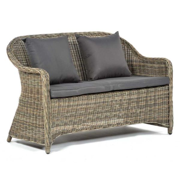 Regent Rattan 2 Seater Sofa - Brown Weave - Dark Grey Cushions