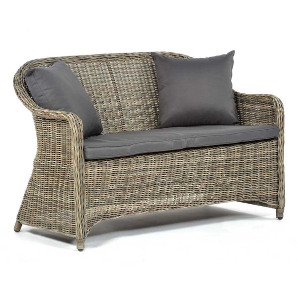 Regent Rattan 2 Seater Sofa - Brown Weave - Dark Grey Cushions