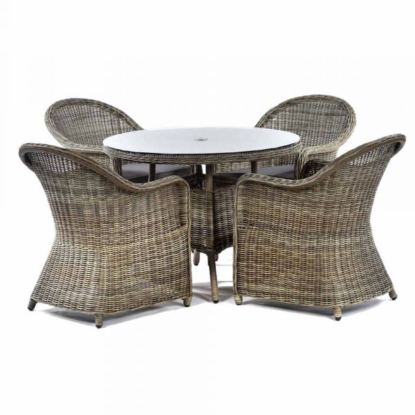 Regent Rattan Arm Chair - Luxury Outdoor Range - Durable Brown Weave - Dark Grey Cushions Included