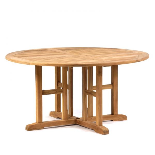 Madison 150cm Round Teak Table with 6 Regent Rattan Armchairs – Dark Grey Cushions Included