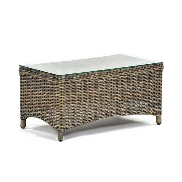Regent Rattan Rectangular Coffee Table - 90 x 50 x 45cm 8kg Tempered Glass - Durable Brown Weave