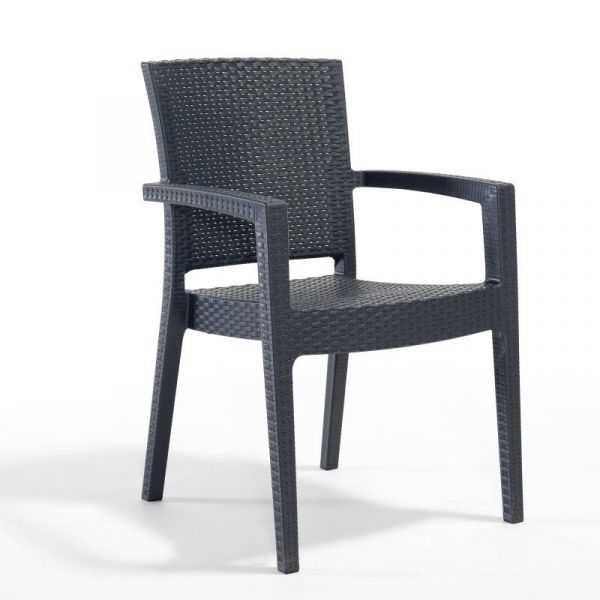 Madrid Rattan Effect Polypropylene Square Table and 4 Arm Chairs - Durable Polypropylene Set - Anthracite