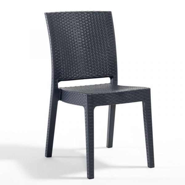Madrid Rattan Effect Polypropylene Square Table and 4 Side Chairs - Durable Polypropylene Set - Anthracite