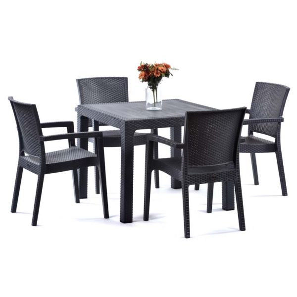 Madrid Rattan Effect Polypropylene Square Table and 4 Arm Chairs