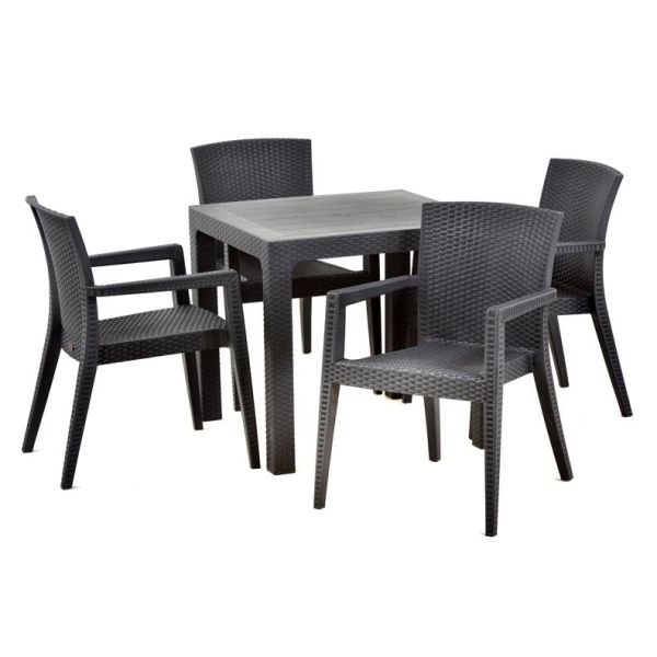 Madrid Square Dining Set - Rattan Style Polypropylene - 4 Person (Anthracite)