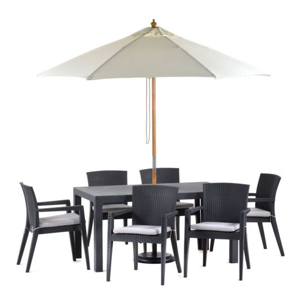 Madrid Rectangle Dining Set - Rattan Style Polypropylene - 6 Person (Anthracite)