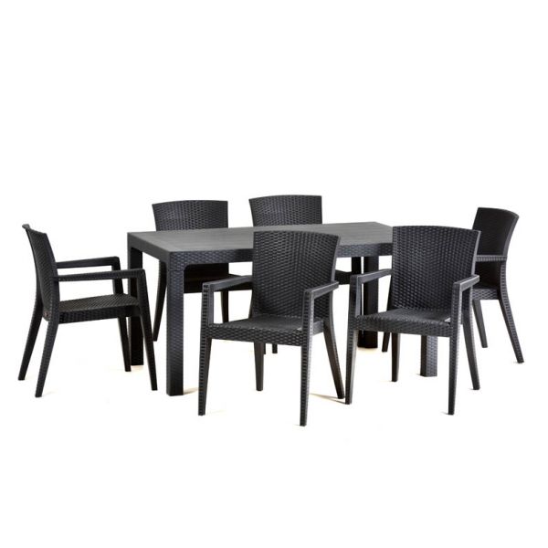 Madrid Rectangle Dining Set - Rattan Style Polypropylene - 6 Person (Anthracite)