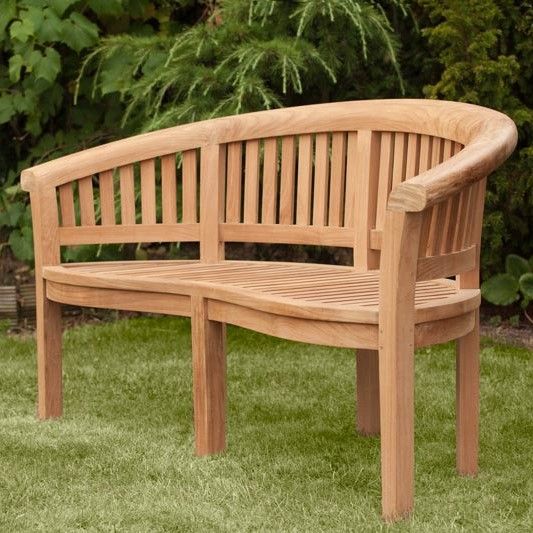Windsor Curved Teak Bench - Grade A Teak Garden Seat - 165cm Length - 3 Person Modern Design