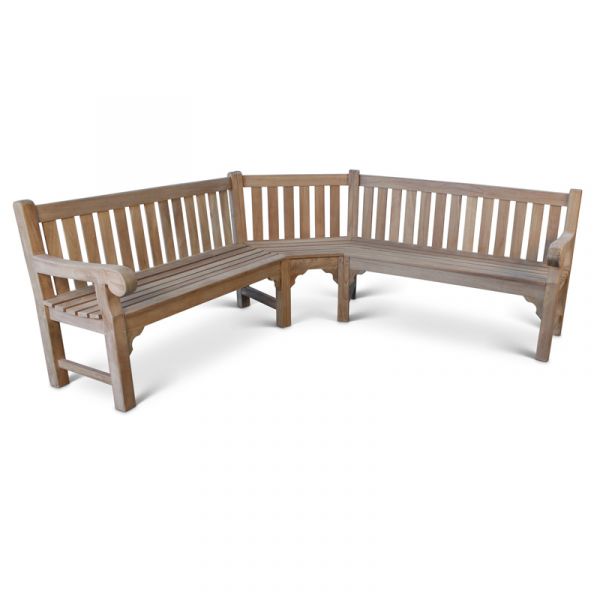 Queensbury Corner Teak Bench - Grade A Teak Garden Seat - 212cm Total Length - 5/6 Person Curved Design - Fully Assembled