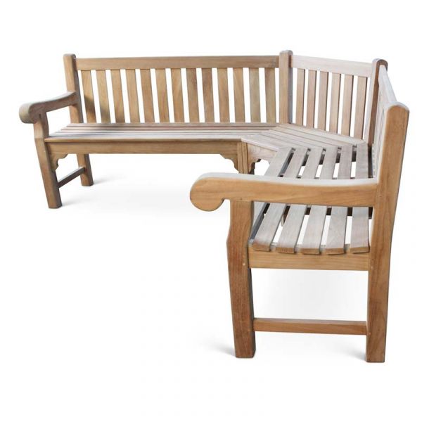 Queensbury Corner Teak Bench - Grade A Teak Garden Seat - 212cm Total Length - 5/6 Person Curved Design - Fully Assembled