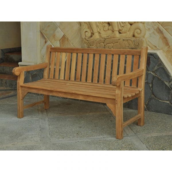 Queensbury Teak Bench - Grade A Teak Garden Seat - 150cm Length - 3 Person Classic Design