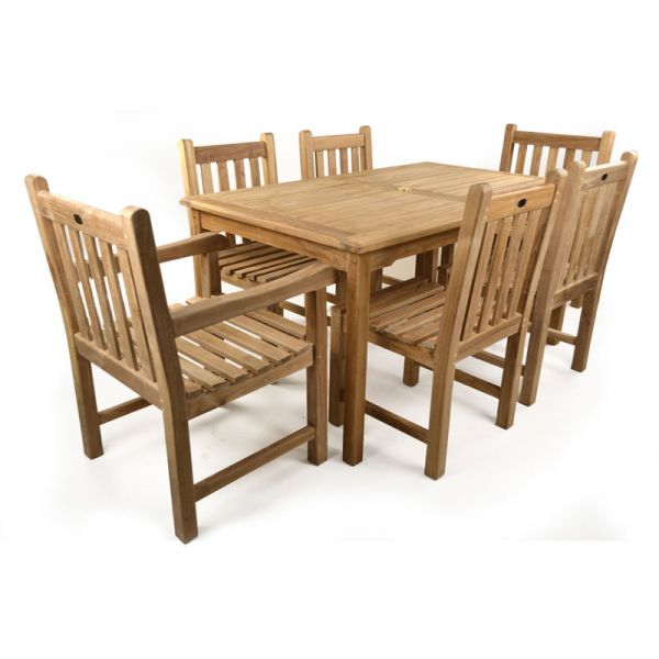 Warwick 6 Seat Teak Dining Set - 90x150cm Table - 4 Side Chairs & 2 Arm Chairs - Grade A Teak - Flat Packed