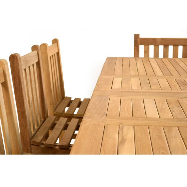 Berrington Grade A Teak Rectangle 8 Seat Dining Set With 6 Side Chairs & 2 Arm Chairs - 270cm Extendable Table