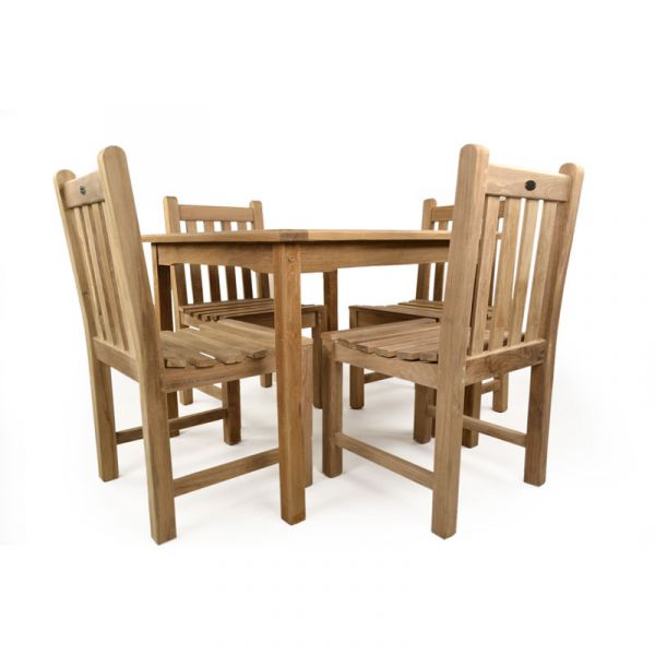 Warwick Square Set With 4 Side Chairs  - 4 Person Set 90 x 90cm Table - Durable Grade A Teak - Outdoor / Indoor Suitable - Flat Packed