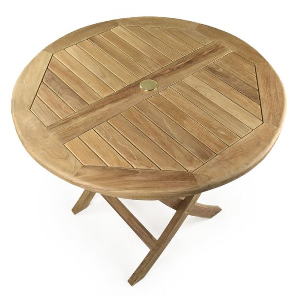 Whitley Round Folding Table - Diameter 90cm - Grade A Teak - Flat Packed - Parasol Hole