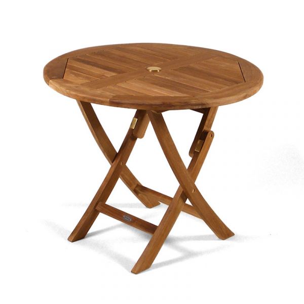 Whitley Round Folding Table - Diameter 90cm - Grade A Teak - Flat Packed - Parasol Hole