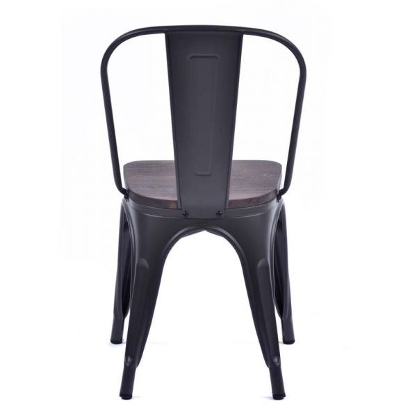 Tolix Style Chair Black with Timber Seat
