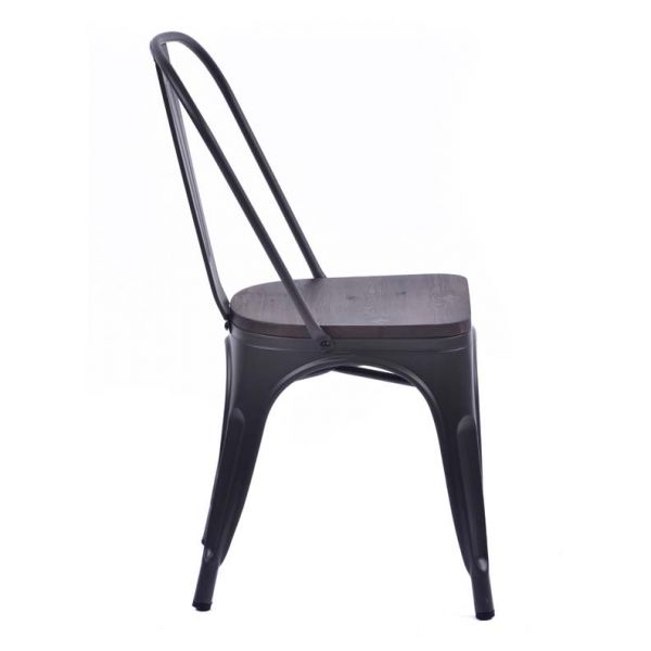 Tolix Style Chair Black with Timber Seat