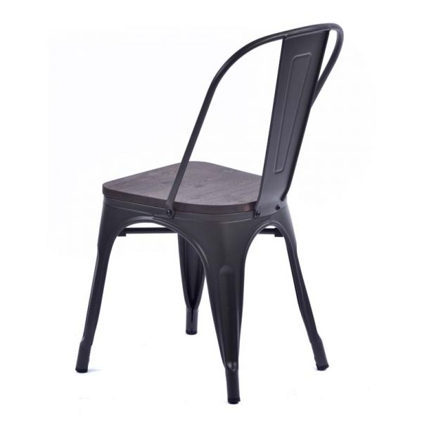 Tolix Style Chair Black with Timber Seat