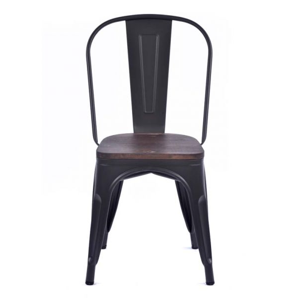 Tolix Style Chair Gun Metal Grey with Timber Seat