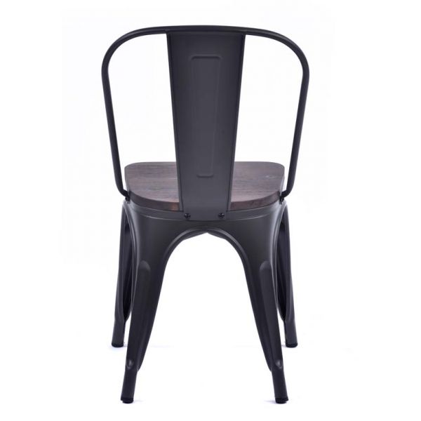 Tolix Style Chair Gun Metal Grey with Timber Seat