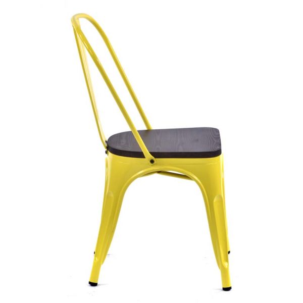 Tolix Style Chair Yellow with Timber Seat