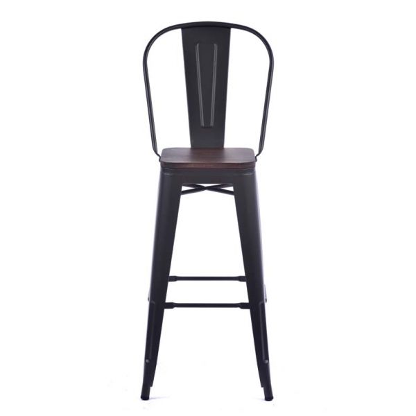 Tolix Style High Chair Black with Timber Seat