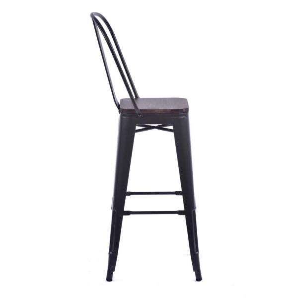 Tolix Style HIgh Chair Gun Metal Grey with Timber Seat