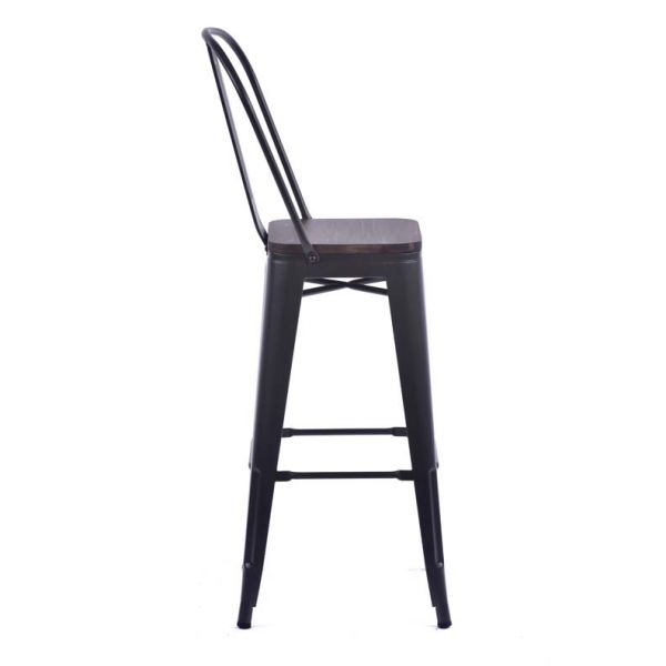 Tolix Style High Chair Black with Timber Seat