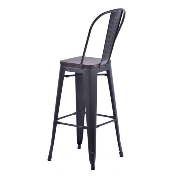 Tolix Style HIgh Chair Gun Metal Grey with Timber Seat