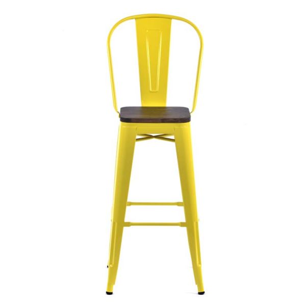 Tolix Style High Chair Yellow with Timber Seat
