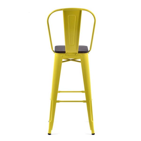 Tolix Style High Chair Yellow with Timber Seat