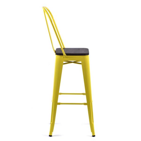 Tolix Style High Chair Yellow with Timber Seat