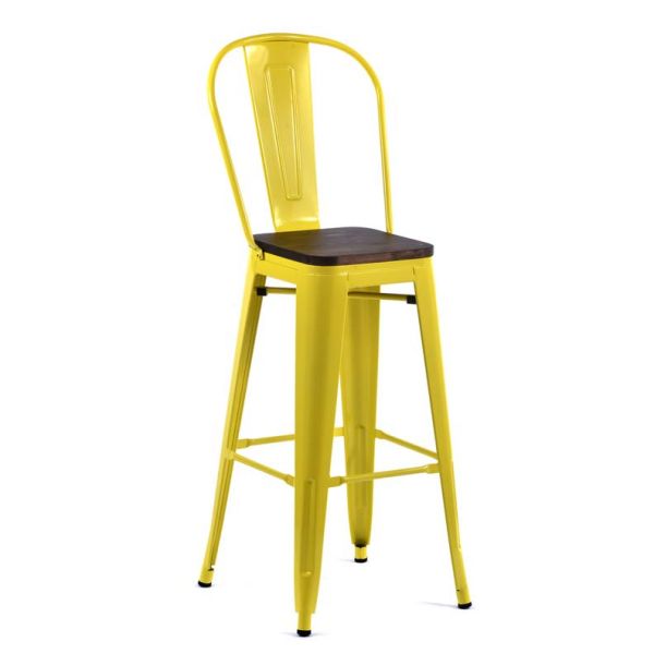 Tolix Style High Chair Yellow with Timber Seat