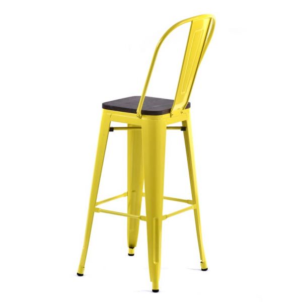 Tolix Style High Chair Yellow with Timber Seat