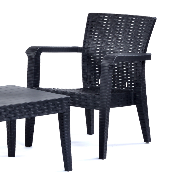 Alaska Sofa Set - 2 Chairs & 1 Sofa (No Cushions Included)  - Rectangular Coffee Table - Anthracite
