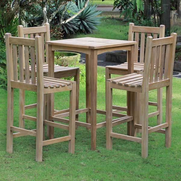 Warwick Square Bar Table With 4 Backed Stools - 70 x 70cm Table  - Grade A Teak - Parasol Hole - Flat Packed
