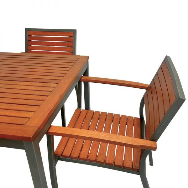 Dorset Dining Table Set – 90cm Square Table with 4 Stackable Armchairs -Hardwood/Metal