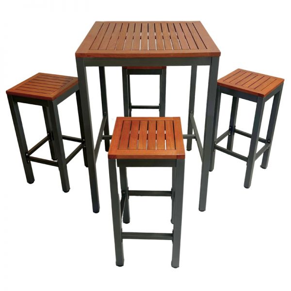 Dorset Bar Table Set – 75cm Square Table with 4 High Bar Stools – Hardwood/Metal