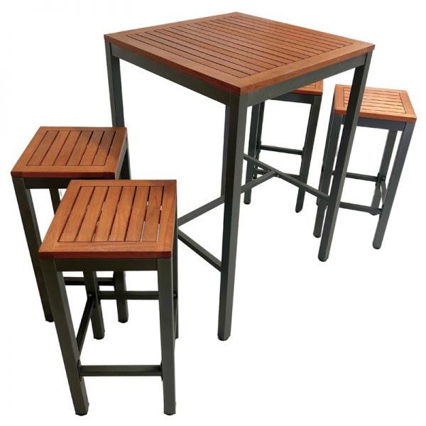 Dorset Bar Table Set – 75cm Square Table with 4 High Bar Stools – Hardwood/Metal