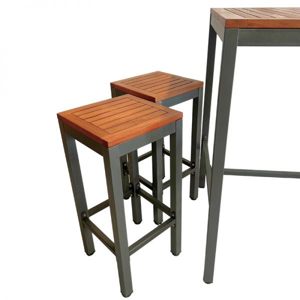 Dorset Bar Table Set – 75cm Square Table with 4 High Bar Stools – Hardwood/Metal