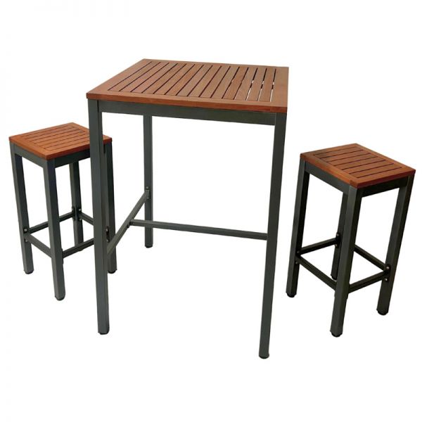 Dorset Bar Table Set – 75cm Square Table with 2 High Bar Stools – Hardwood/Metal