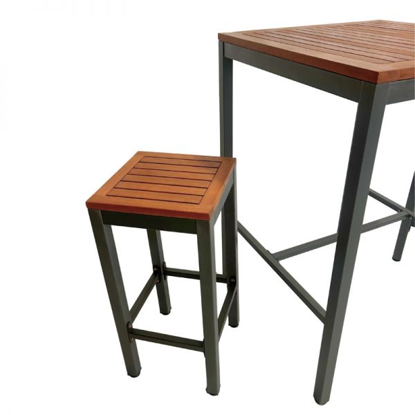 Dorset Bar Table Set – 75cm Square Table with 2 High Bar Stools – Hardwood/Metal